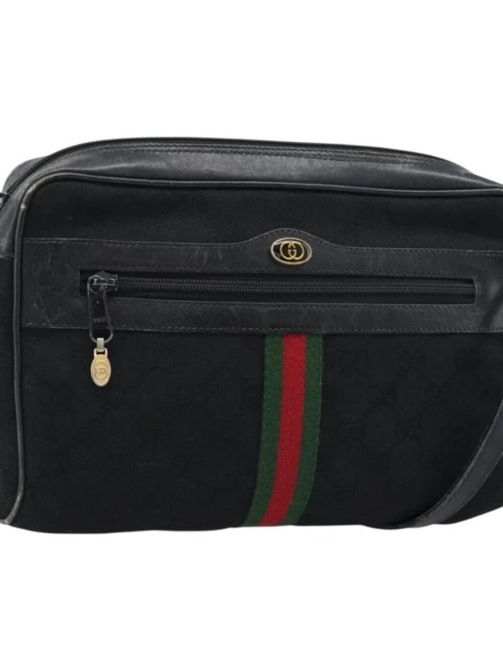 GUCCI GG Canvas Web Sherry Line Shoulder Bag Black Red Green Auth ka4825